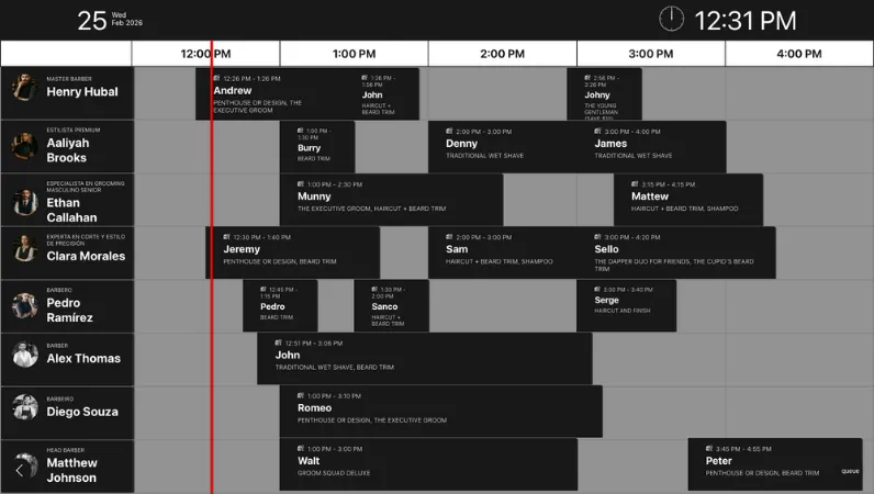 Barbershop appointment board on TV screen